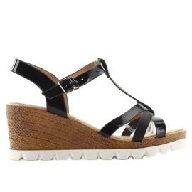 Sandałki na koturnie FD-76 black czarne