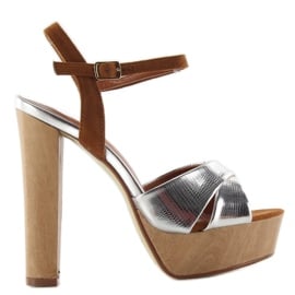 Sandałki block heels m3006 silver szare