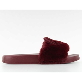 Klapki futrzane z uszkami dd67p Wine czerwone