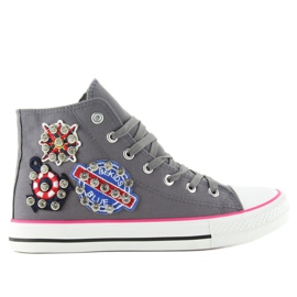 Trampki za kostkę z kamieniami BL101P Grey szare