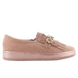 Slipony na perłowej podeszwie t277p Pink różowe