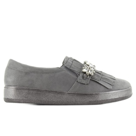 Slipony na perłowej podeszwie t277p Grey szare
