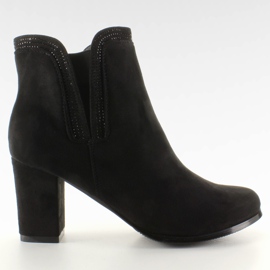 Zamszowe botki na obcasie AL-1 black czarne