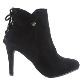 Botki na szpilce zamsz 66-97 black czarne