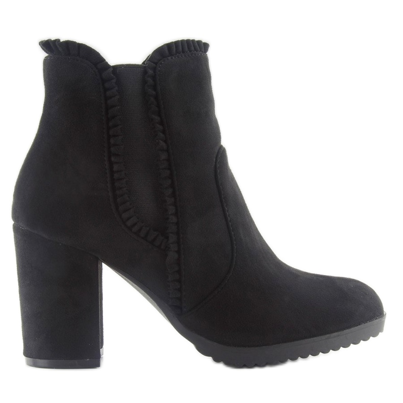 Botki na obcasie z falbanką m269p Black czarne