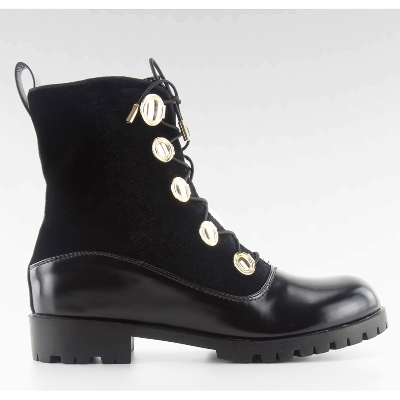 Workery welurowe z guzikami R113p black czarne