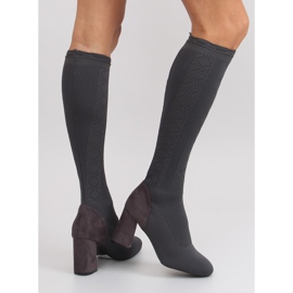 Skarpetkowe kozaki szeroki obcas grey szare