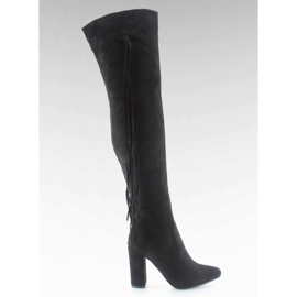 Muszkieterki na obcasie z frędzlem black czarne