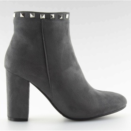 Botki na obcasie z ćwiekami szare grey