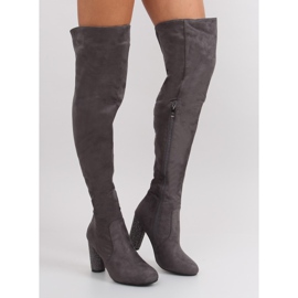 Kozaki Muszkieterki Na Obcasie Szare Grey