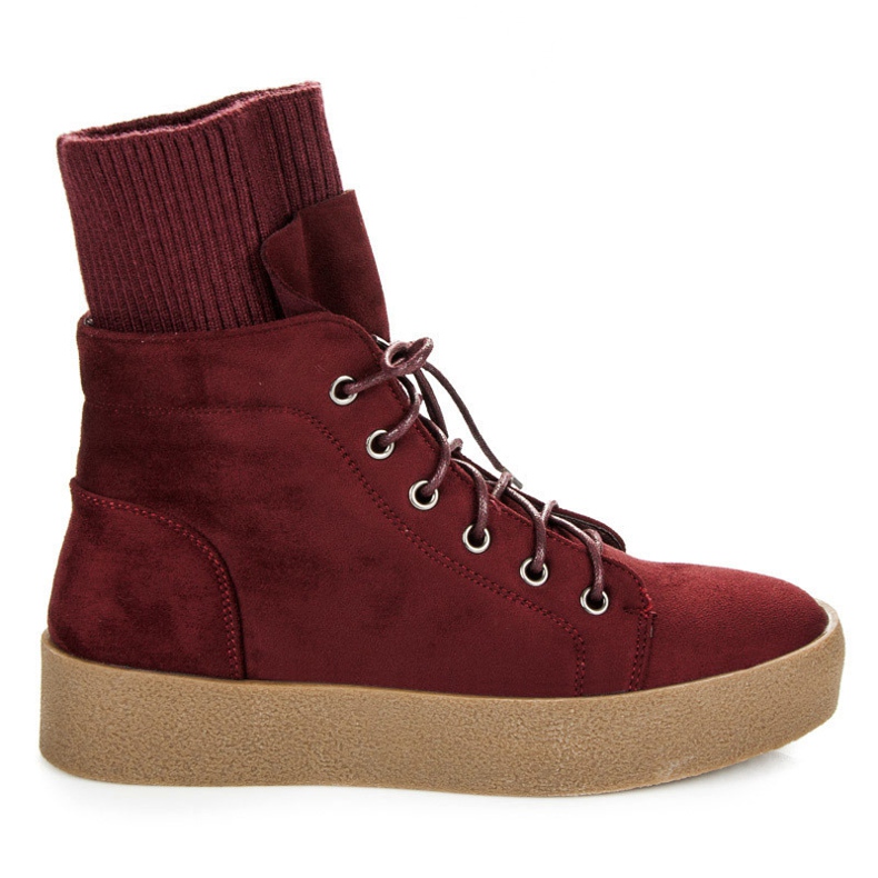 Ideal Shoes Bordowe Botki Creepersy czerwone