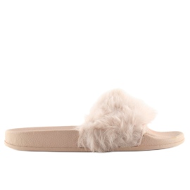 Klapki z futerkiem beżowe 58-6 nude beżowy