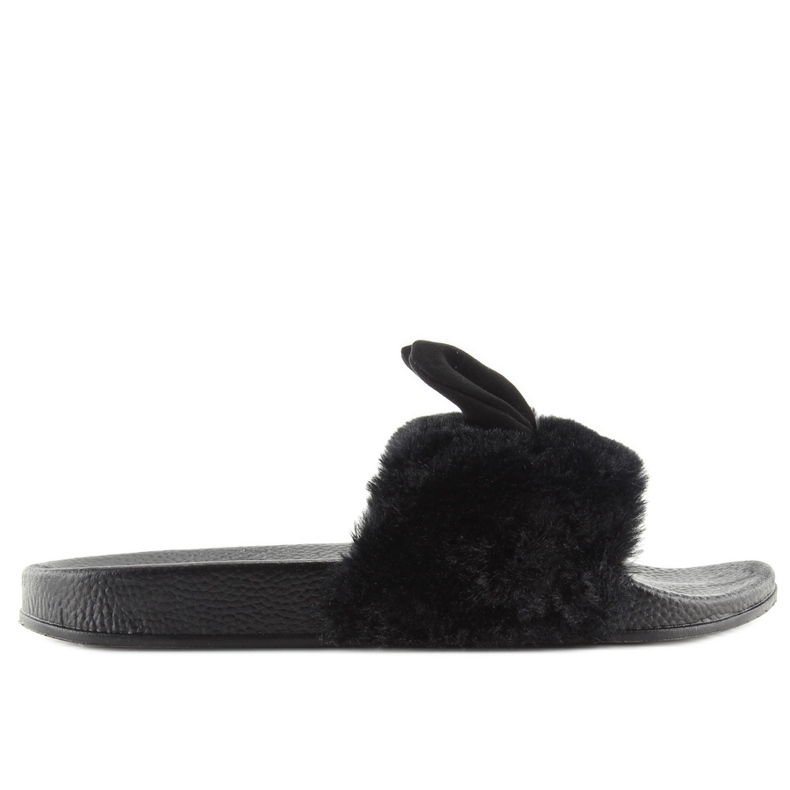 Klapki z futerkiem i uszkami czarne black