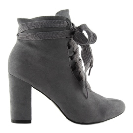 Botki Na Obcasie Sznurowane Szare Bs083