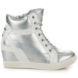 Vinceza Wiązane Botki Na Koturnie szare