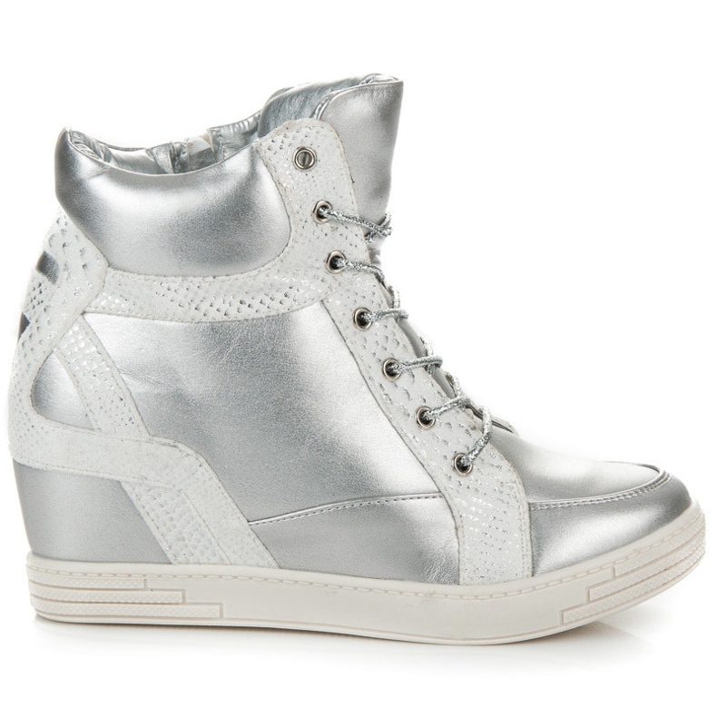 Vinceza Wiązane Botki Na Koturnie szare