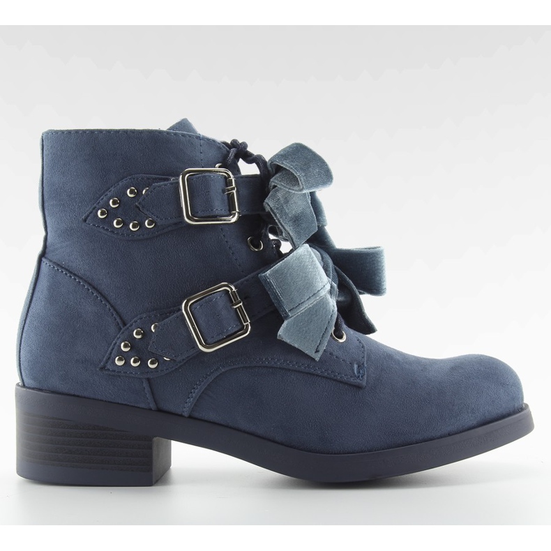 Botki sznurowane z kokardkami granatowe niebieskie