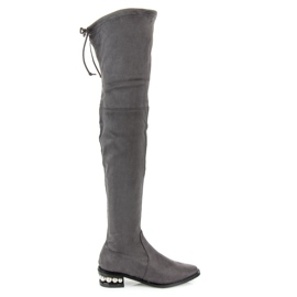 Fashion Szare muszkieterki z perełkami