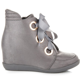 Kylie Botki wiązane wstążką szare