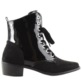 Botki Sznurowane Lakierowane Czarne Black