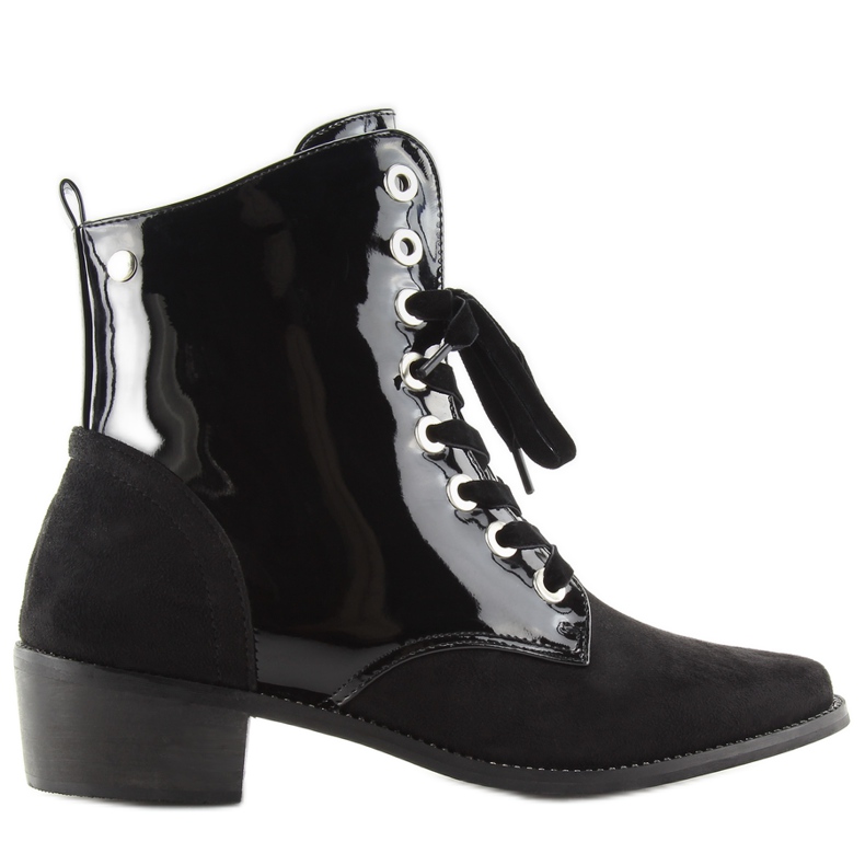 Botki Sznurowane Lakierowane Czarne Black