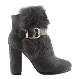 Botki Na Obcasie Z Futrem szare 1316 D. Grey