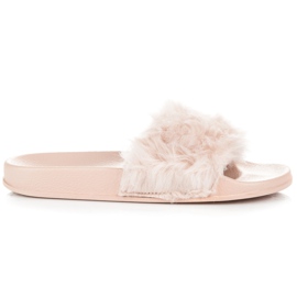 Queen Vivi Beżowe Klapki Z Futerkiem beżowy