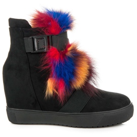 Vices Botki na koturnie z futerkiem czarne