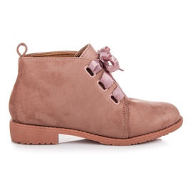 Bestelle Niskie botki wiązane wstążką różowe