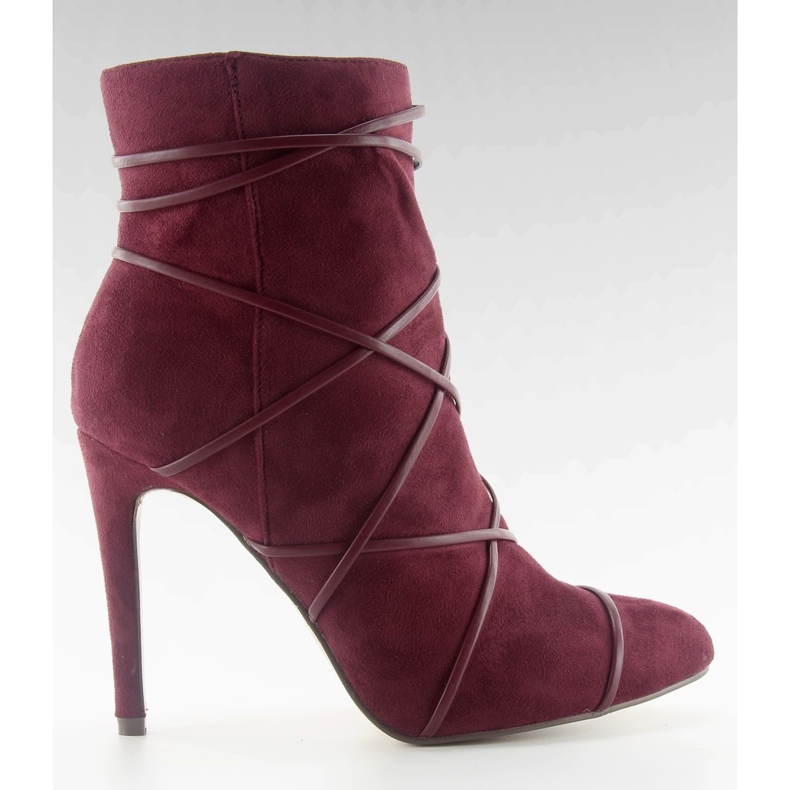 Botki na szpilce zamszowe m278p wine czerwone