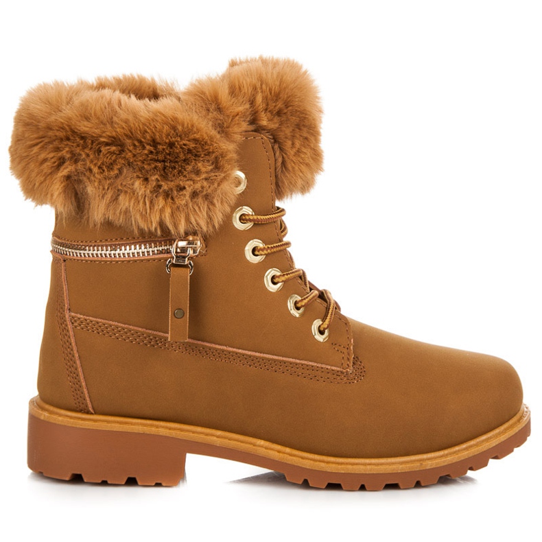 Traperki z futerkiem na cholewce brązowe