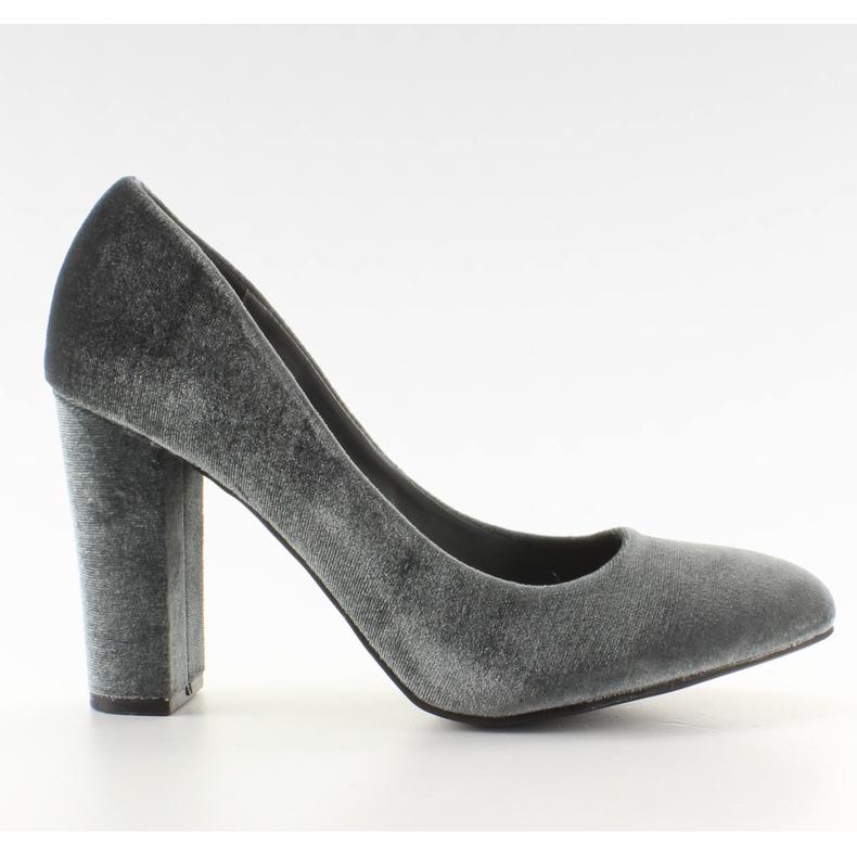 Aksamitne czółenka szeroki słupek LE018 Grey szare