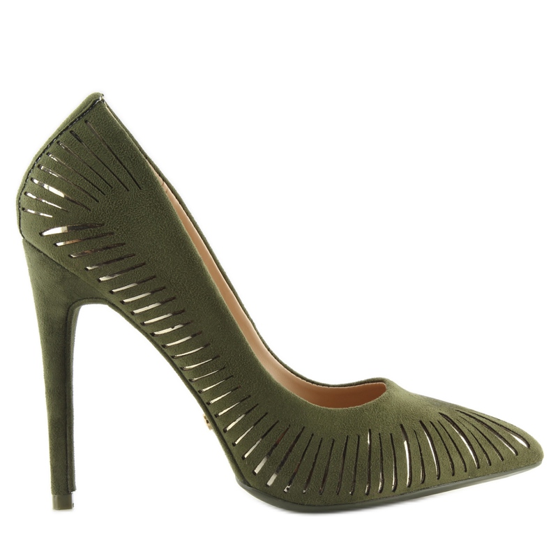 Czółenka Na Szpilce Zielone Le016P Olive wielokolorowe