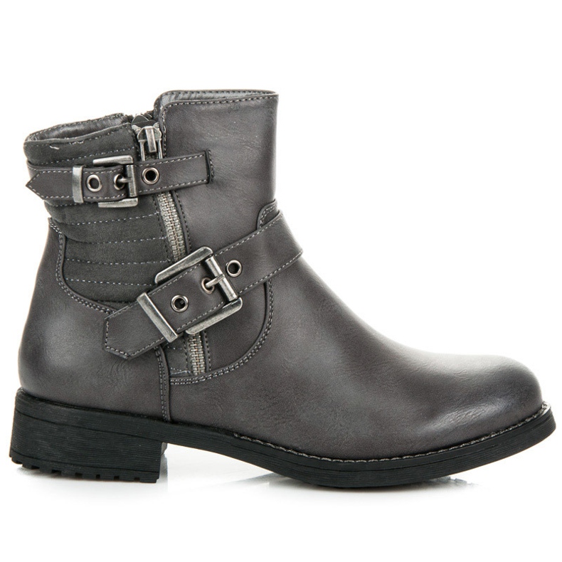 Botki workery ze sprzączkami szare