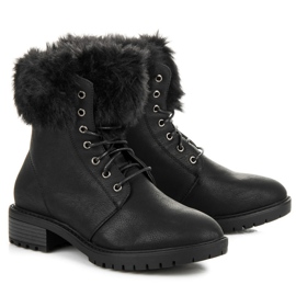Queentina Botki Z Futerkiem Na Cholewce czarne