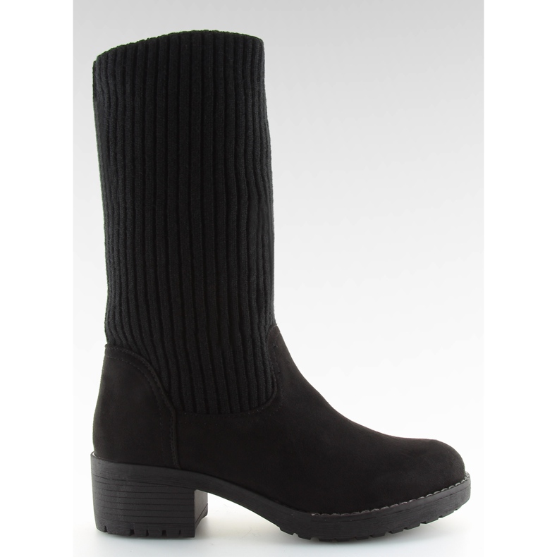 Botki z dzianinową cholewką czarne black