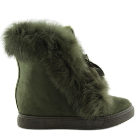 Botki Na Koturnie Z Futerkiem Zielone