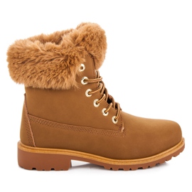 Queen Vivi Camelowe traperki z futerkiem brązowe