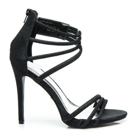 Ideal Shoes Brokatowe sandały na szpilce czarne