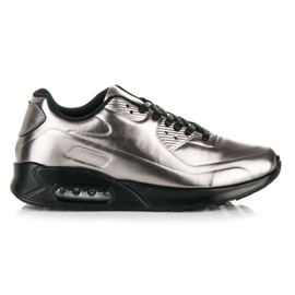 Błyszczące Sznurowane Trampki szare