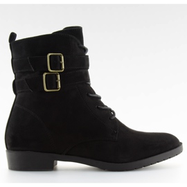 Botki sznurowane zamsz czarne H7187 negro