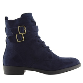 Botki sznurowane zamsz granatowe H7187 azul