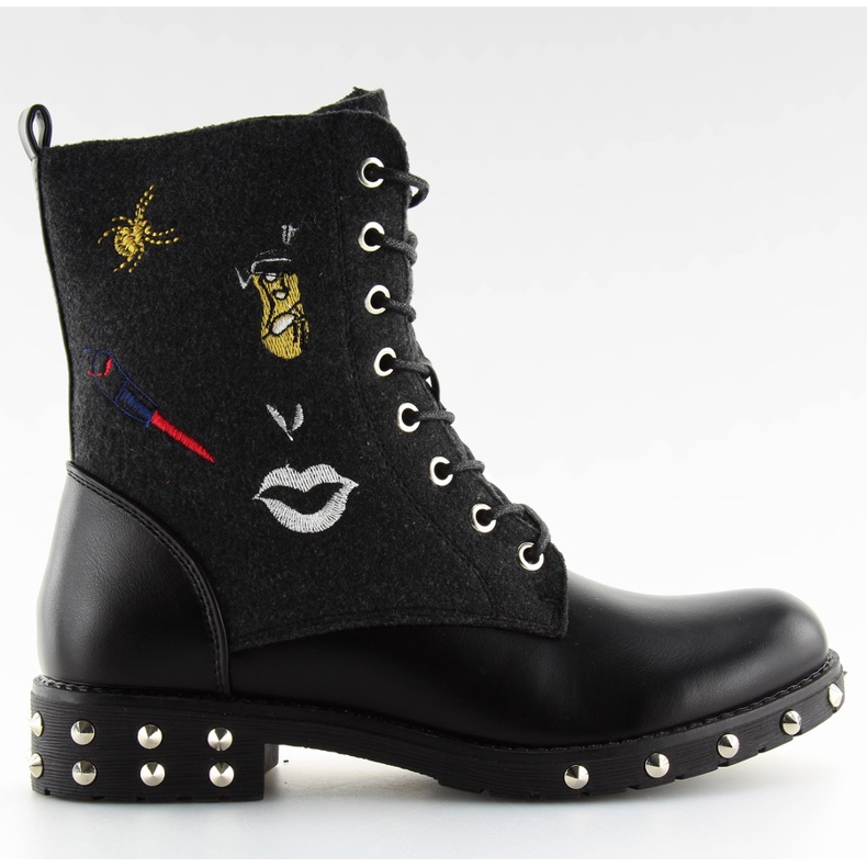 Botki z filcową cholewką czarne black