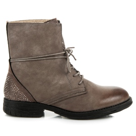 Queentina Botki workery z kryształkami brązowe