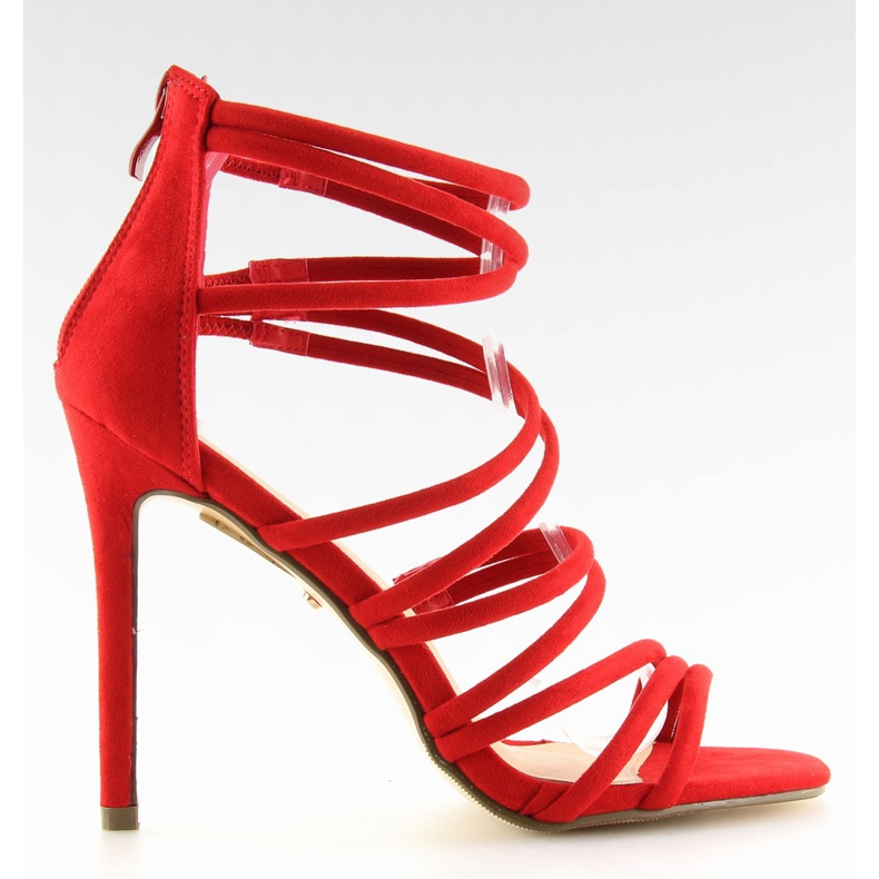 Sandałki na szpilce czerwone LE039 red