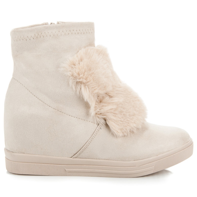 Trampki na koturnie z futerkiem brązowe