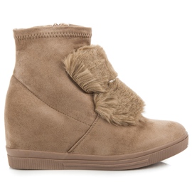 Trampki Na Koturnie Z Futerkiem brązowe