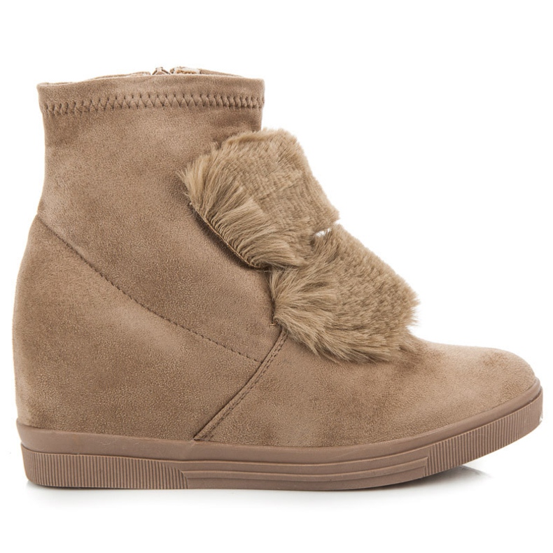 Trampki Na Koturnie Z Futerkiem brązowe