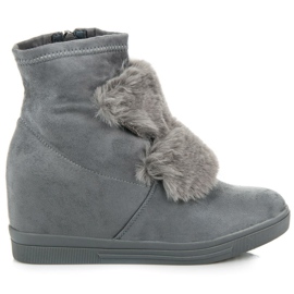 Trampki na koturnie z futerkiem szare