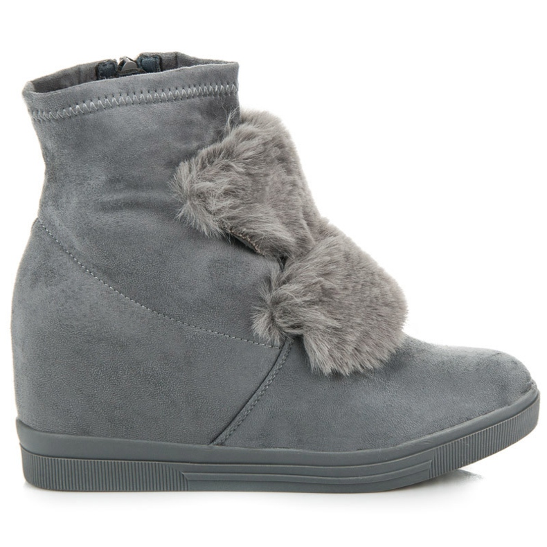 Trampki na koturnie z futerkiem szare